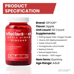 GFOUK® VitaCider Boost Apple Cider Vinegar Vitamin Gummies 15 GFOUK® VitaCider Boost Apple Cider Vinegar Vitamin Gummies