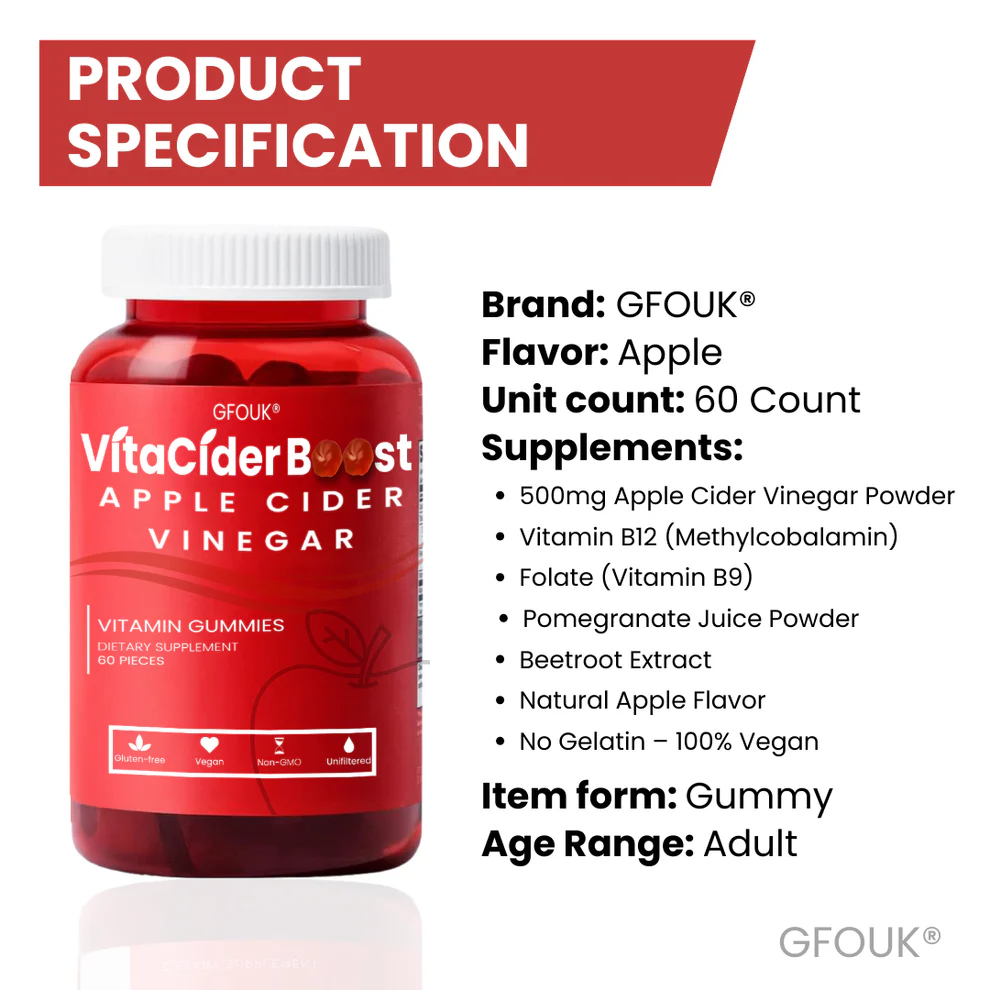 GFOUK® VitaCider Boost Apple Cider Vinegar Vitamin Gummies 4 GFOUK® VitaCider Boost Apple Cider Vinegar Vitamin Gummies